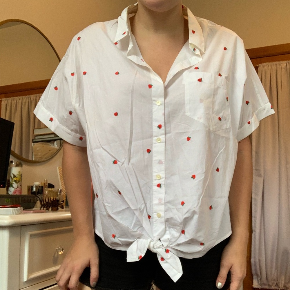 Madewell strawberry embroidered button down